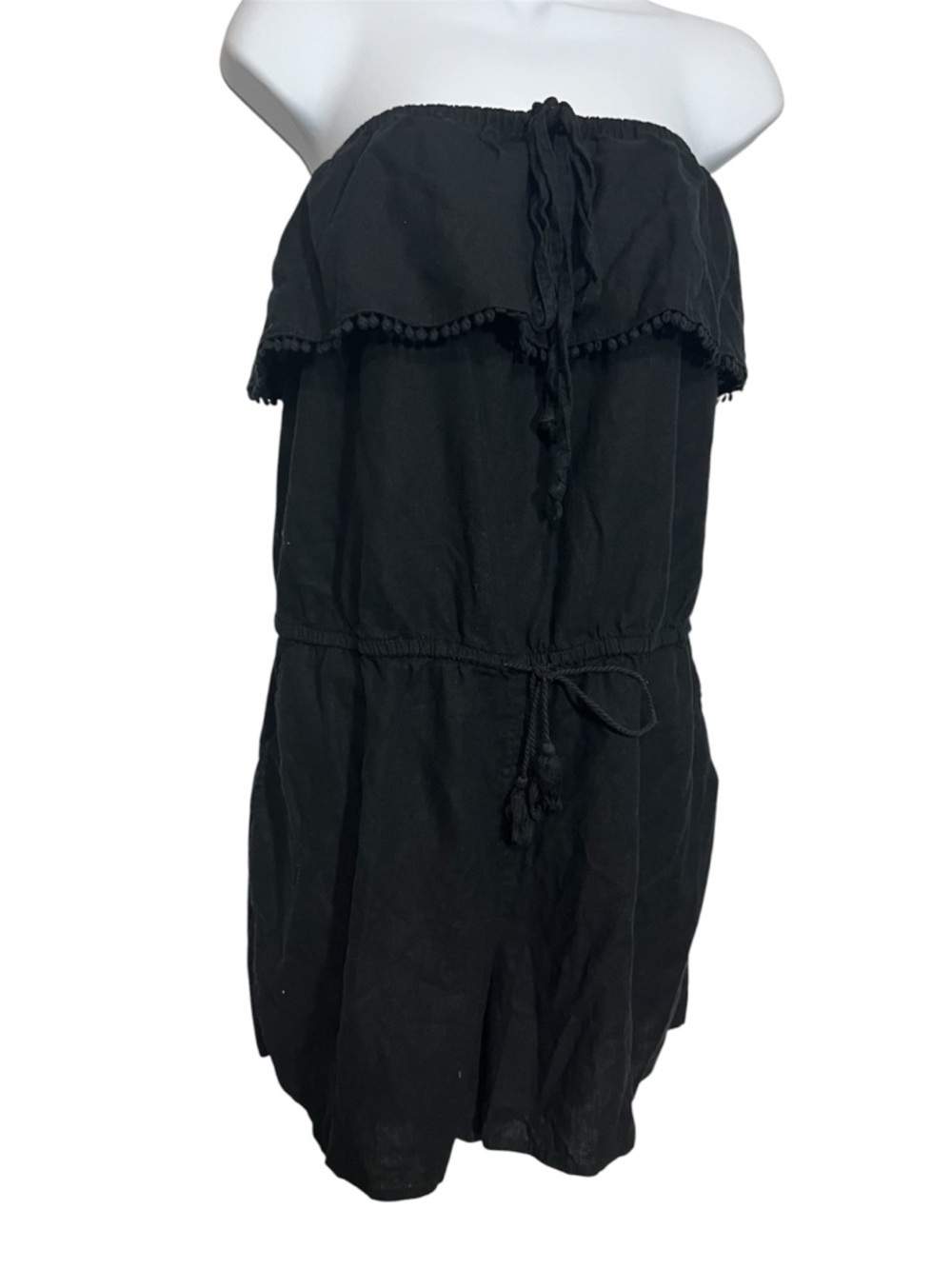 Old Navy Black Strapless Mini Romper with Tassels Drawstring Waist Size Large